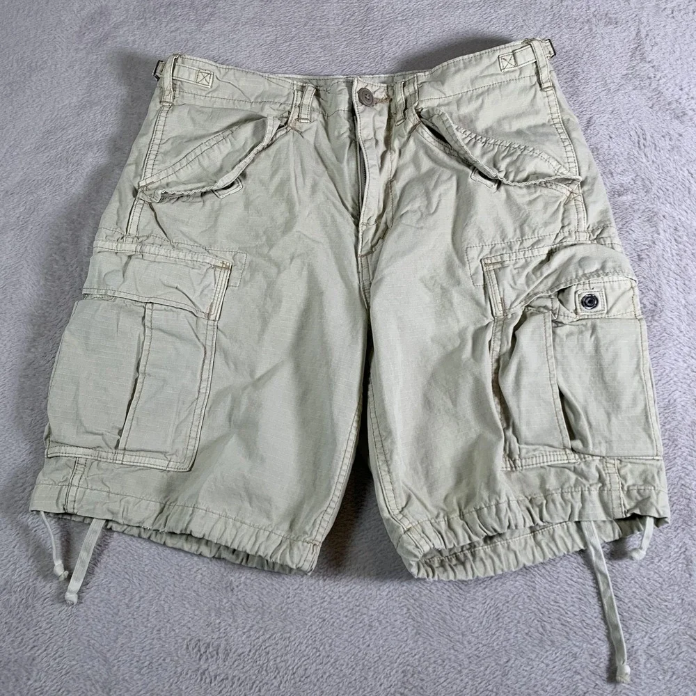 Polo Ralph Lauren Cargo Shorts‎ Mens 30 Beige Relaxed Fit Drawstring Drill Khaki